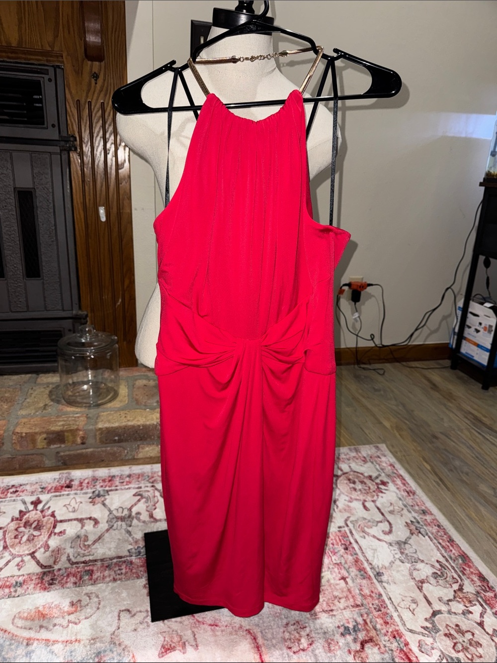 Maggy London Hot Pink Halter Midi Dress with Front Twist